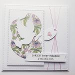 Skromna kartka na Chrzest z gołębicą handmade - Kartka handmade na Chrzest w różu i zieleni
