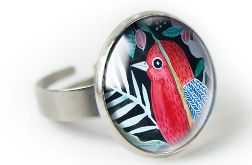 Red bird pierścionek z ilustracją