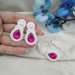 Komplet ślubny soutache sutasz biały fuksja - z fuksją