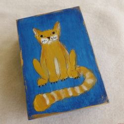 Pudełko malowane średnie - Kot w błękicie