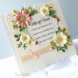 Kartka ślubna z Kwiatami i koronkami