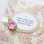 Kartka Z ŻYCZENIEM beżowo-różowa - Pastelowa kartka z różanym motywem