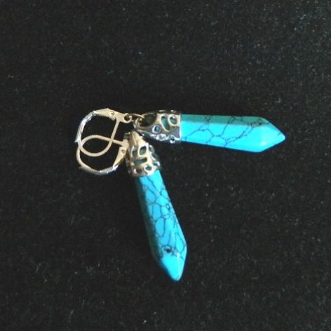 Turkus niebieski i srebro, długie efektowne kolczyki z turkusami