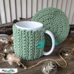 Kubek w sweterku i podkładka ~ eukaliptus - 