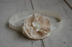 Retro opaska niemowlęca "Kremowa satyna z koronką"