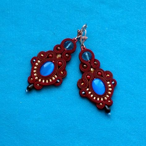 Kolczyki sutasz Bordo, Turkus i Złoto