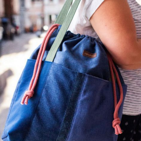 Duża granatowa torba z kominem patchwork