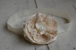 Retro opaska niemowlęca "Kremowa satyna z koronką"