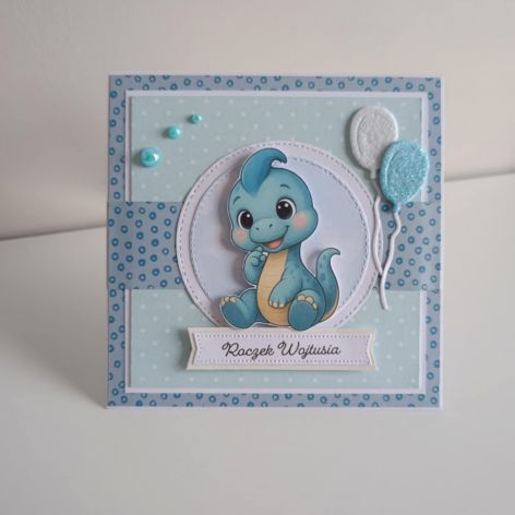 Personalizowana kartka na roczek dinozaur