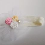 Tiulowa opaska z perełkami biała różowa - z różami