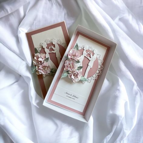 Kartka ślubna w pudełku pink 