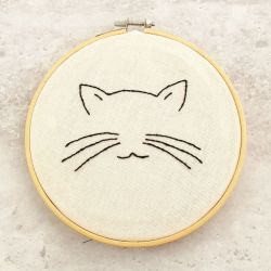 Kot - haftowany obraz, tamborek