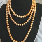 Jasno pomarańczowe perły naturalne, długi naszyjnik, sznur pereł - 