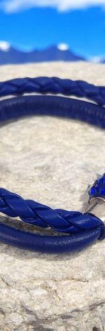 Bransoletka rzemykowa chabrowe cyrkonie