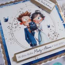 Kartka ślubna z uroczą parą młodą, personalizacja