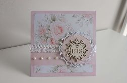 Kartka Komunia Święta delikatne róże