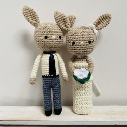 Szydełkowe króliczki młoda para prezent ślubny