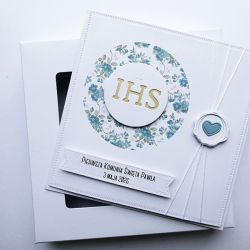 Kartka komunijna z niezapominajkami handmade