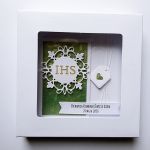 Oryginalna kartka komunijna personalizowana - Biało-zielona kartka na Komunię w pudełku