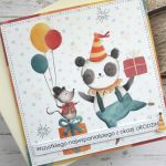 Wesoła kartka urodzinowa z pandą i myszką - Kartka z kopertą