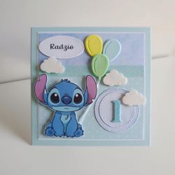 Personalizowana kartka urodzinowa Stich z balonami