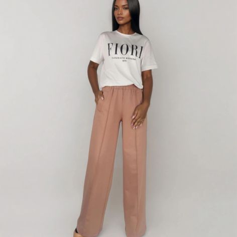 Eleganckie spodnie z dzianiny dresowej z szerokimi nogawkami.