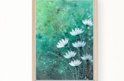 Oryginalna akwarela. Kwiaty w turkusie A4