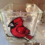 świecznik szklany malowany ptak 1 - kardynał front