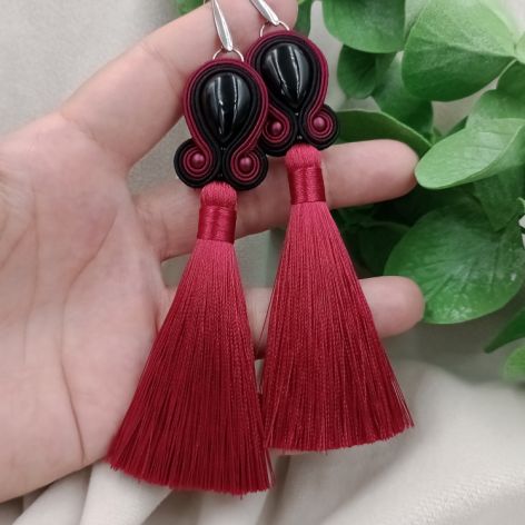 Kolczyki z chwostami czarne bordowe onyksy