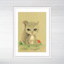 Wiewiórka szara, ilustracja dziecięca kredkam