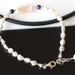 Perły Keishi z szafirem - bransoletka - perły z szafirem