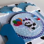 Kartka na Roczek niebieska z Myszką Miś Panda - Kartka na roczek handmade miś