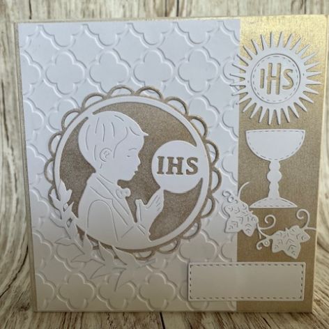 IHS Komunia św. drewniana kartka scrapbooking