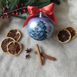 Ręcznie malowana bombka "zimowe Tatry" (9), 10 cm