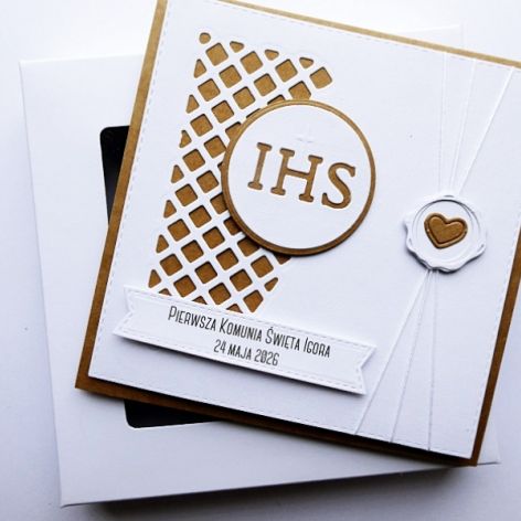 Stylowa kartka na Komunię ręcznie robiona
