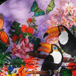 Ręcznie malowana kurtka tropikalny wzór TUKAN - upominek dla nastolatki