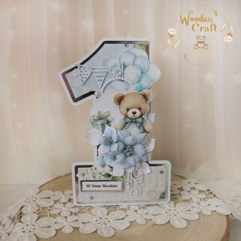 Kartka cyferka na roczek "Baby Blue 1" GOTOWA