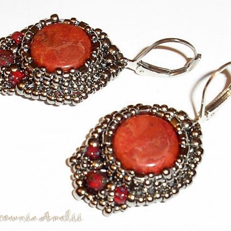 koral czerwony w ciemnym srebrze beading