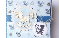 Kartka na roczek z konikiem niebieska 10517