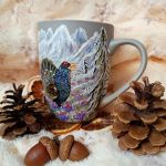Głuszec. Barwny ręcznie malowany pejzaż górski kubek 300 ml. - ręcznie malowane