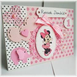 Myszka Minnie kartka urodzinowa roczek 2 3 4