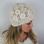 Czapka ręcznie robiona ecru - czapka ręcznie robiona