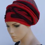lekki turban BORDOWY - szarfa zamotana nad czołem