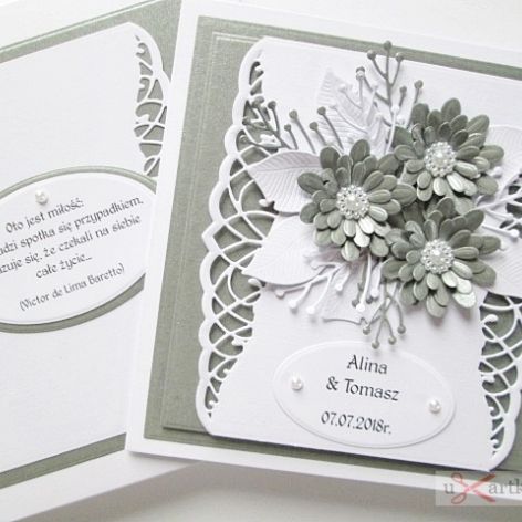 Kartka ŚLUBNA z szarymi kwiatami