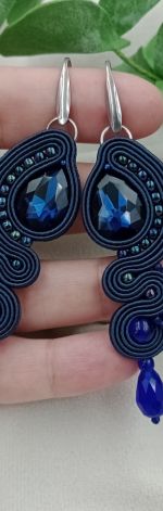 Soutache sutasz kolczyki długie granatowe