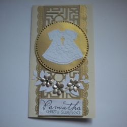 Pamiątka chrztu- kartka  w kolorach złota
