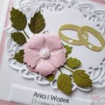 Kartka ŚLUBNA biało-różowa - Pamiątka Ślubu z różowym kwiatem