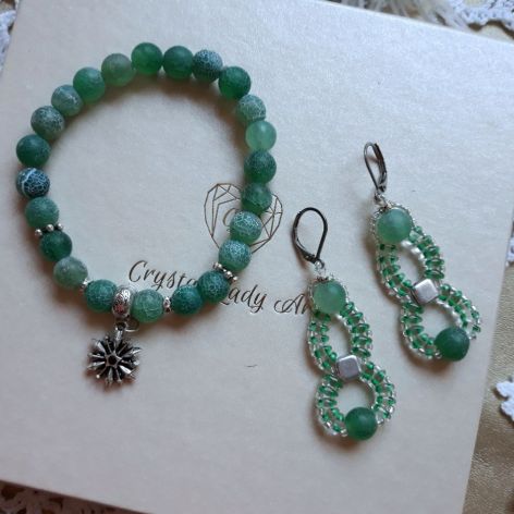 komplet biżuterii zielony agat