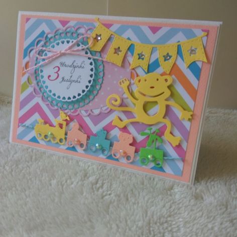 1 Kolorowa kartka urodzinowa roczek 2,3 latka