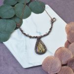 Miedziany naszyjnik wire wrapping z labradorytem #505 - 